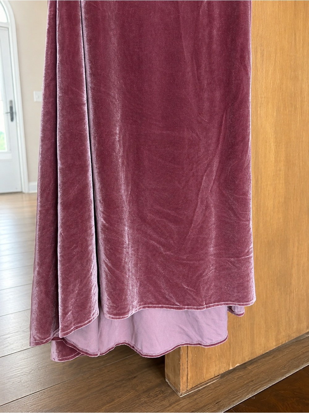 Velvet Cowl Neck Maxi Dress High Low Hem - Dusty Rose - Picture 4 of 4